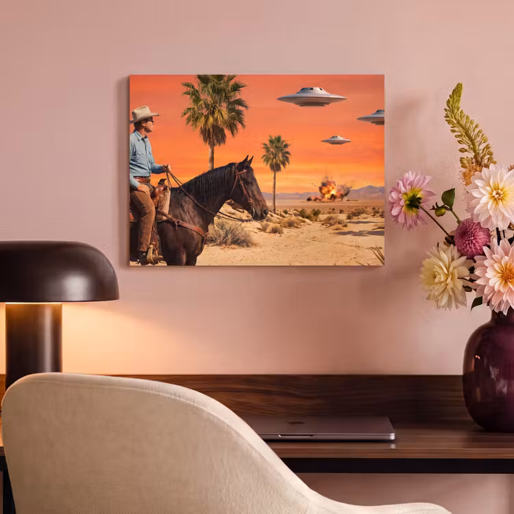 Akoestisch schilderij - Cowboy - Paard - Woestijn — 6