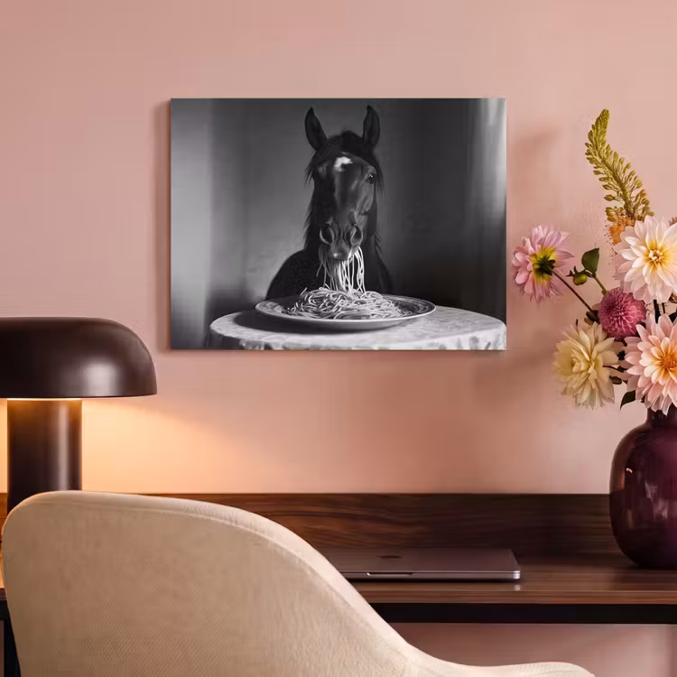 Akoestisch schilderij - Paard - Bord - Pasta - Tafelkleed - Zwart Wit - Dieren — 6