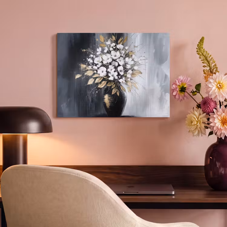 Akoestisch schilderij - Bloemen - Wit - Vaas - Abstract — 6