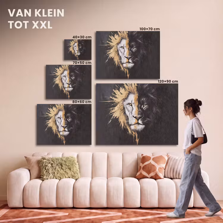 Akoestisch schilderij - Leeuw - Gesplitst - Zwart - Lijn — 7