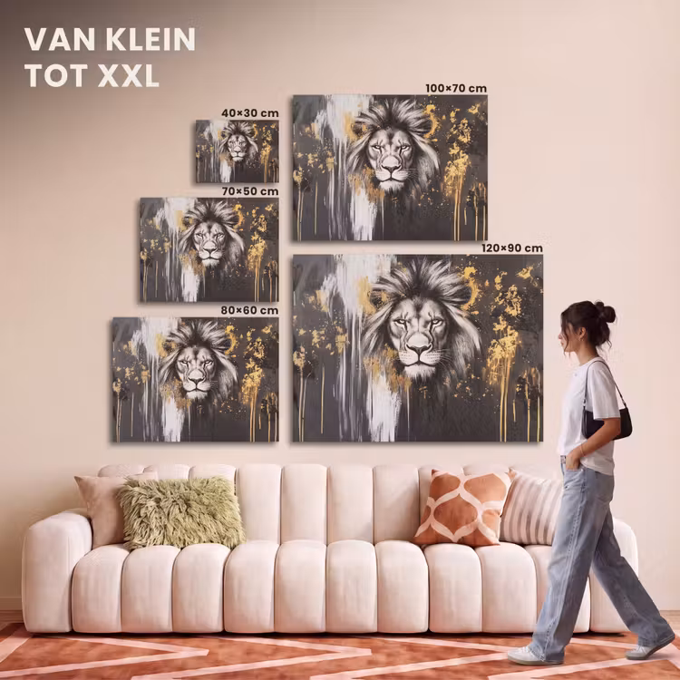 Akoestisch schilderij - Leeuw - Portret - Verfspatten - Grijs — 7