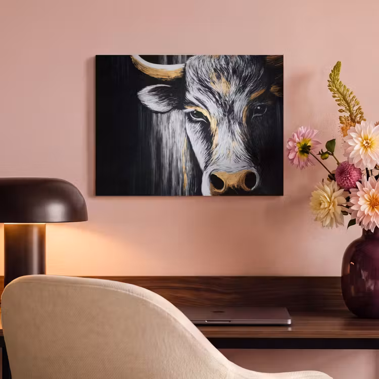 Akoestisch schilderij - Stier - Hoorns - Snuit - Goud — 6