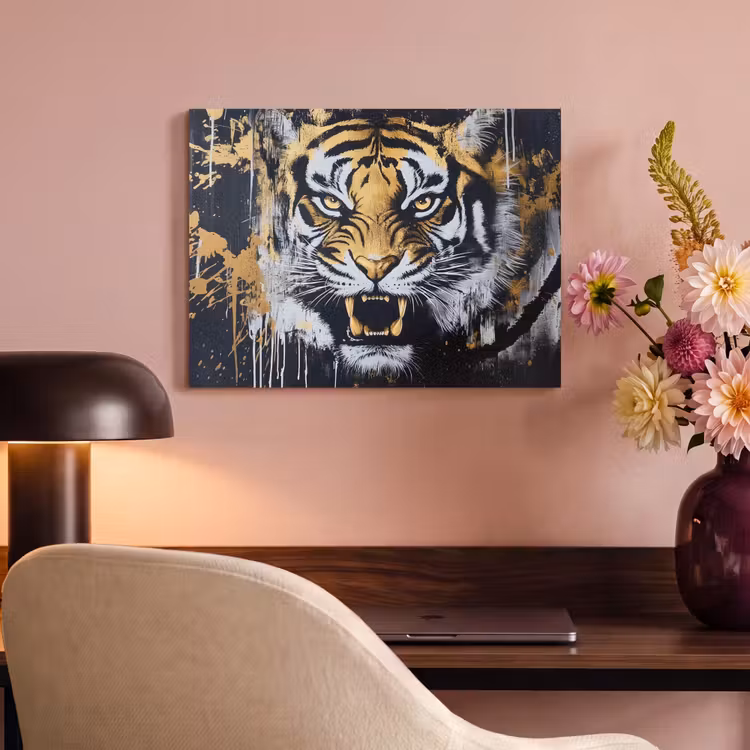 Akoestisch schilderij - Tijger - Verfspatten - Goud — 6