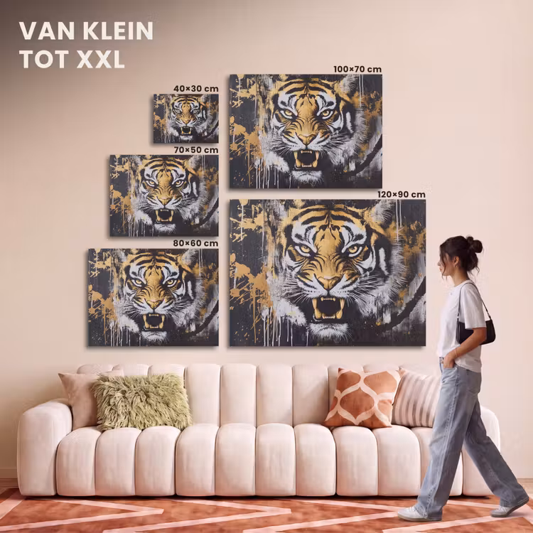 Akoestisch schilderij - Tijger - Verfspatten - Goud — 7