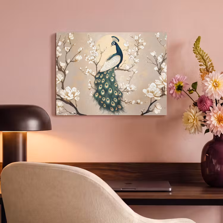 Akoestisch schilderij - Pauw - Tak - Bloemen — 6
