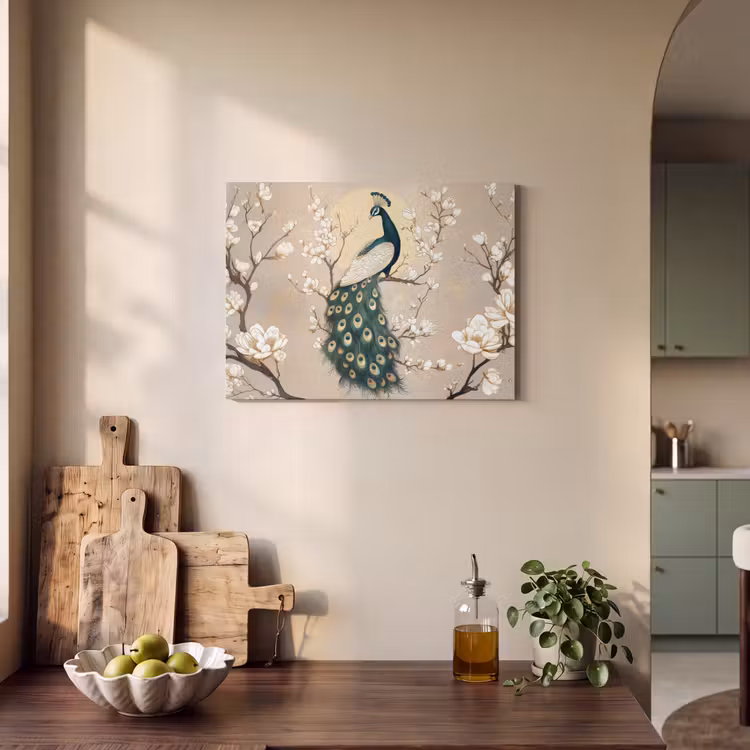 Akoestisch schilderij - Pauw - Tak - Bloemen — 4
