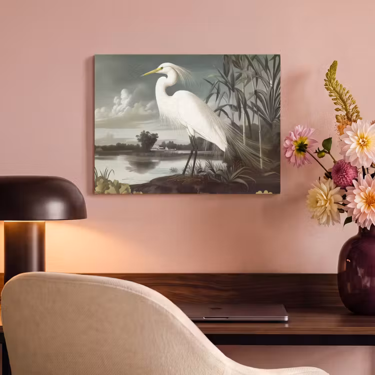 Akoestisch schilderij - Reiger - Planten - Wolken - Wit — 6