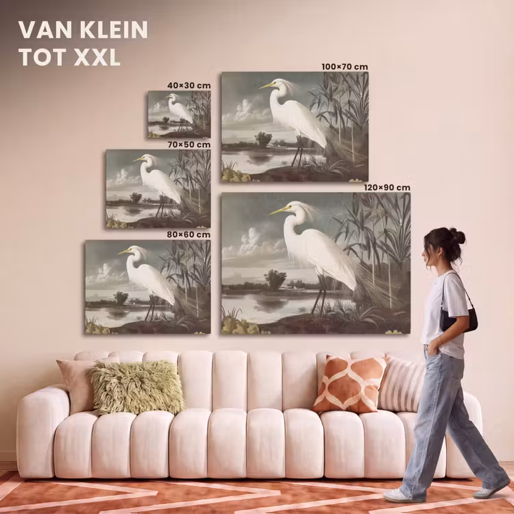 Akoestisch schilderij - Reiger - Planten - Wolken - Wit — 7