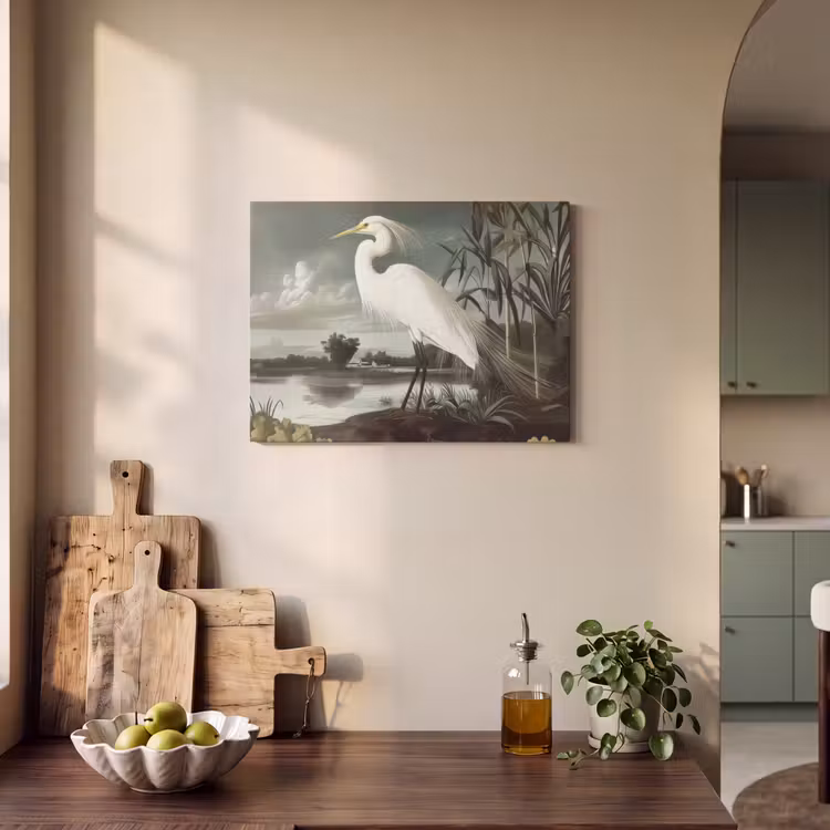 Akoestisch schilderij - Reiger - Planten - Wolken - Wit — 4