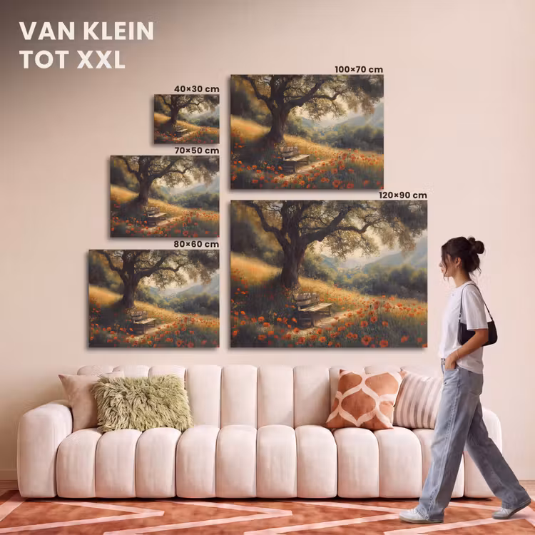 Akoestisch schilderij - Bankje - Boom - Klaprozen - Heuvels — 7