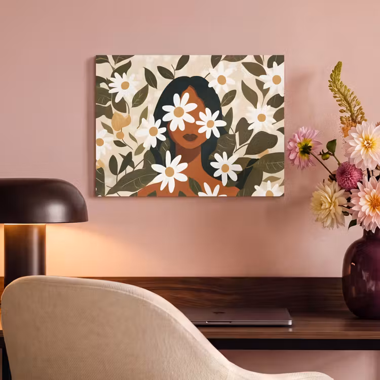 Akoestisch schilderij - Illustratie - Vrouw - Madeliefjes - Wit — 6