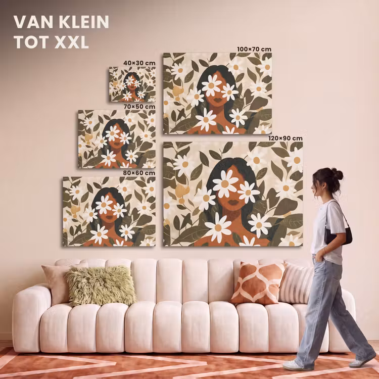 Akoestisch schilderij - Illustratie - Vrouw - Madeliefjes - Wit — 7