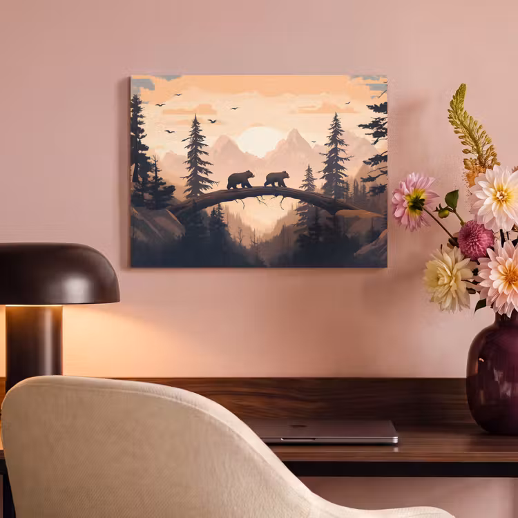 Akoestisch schilderij - Beren - Bomen - Landschap - Zonsondergang — 6
