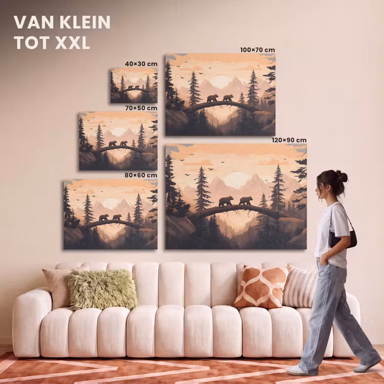 Akoestisch schilderij - Beren - Bomen - Landschap - Zonsondergang — 7