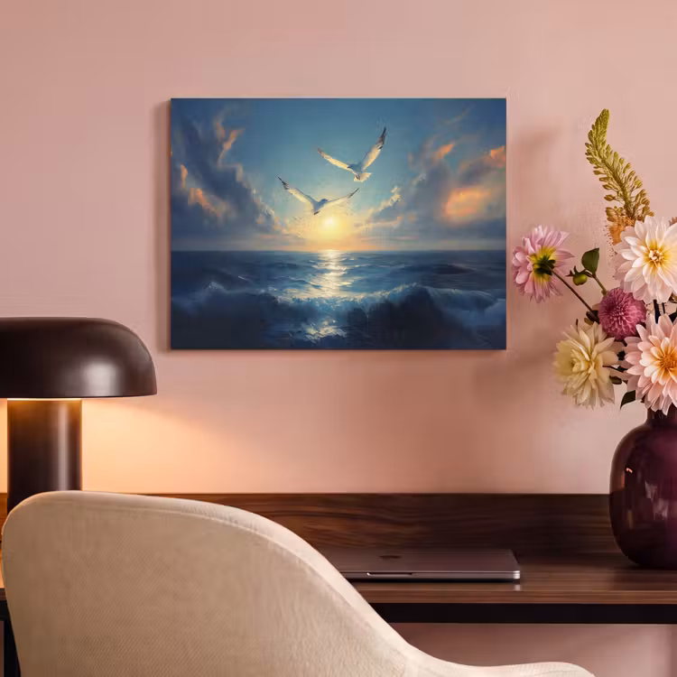 Akoestisch schilderij - Meeuwen - Zee - Wolken -Blauw — 6