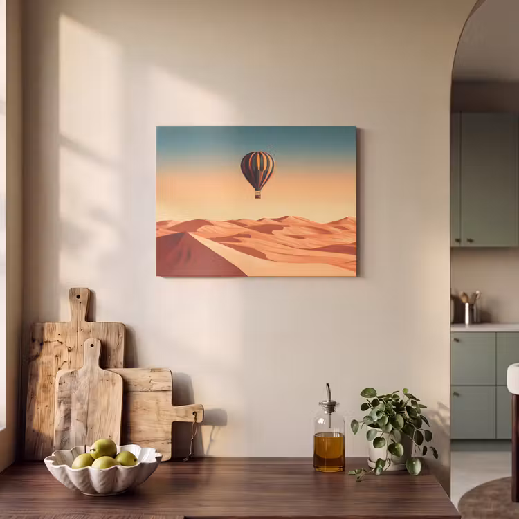 Akoestisch schilderij - Luchtballon - Woestijn - Zonsondergang - Blauw — 4