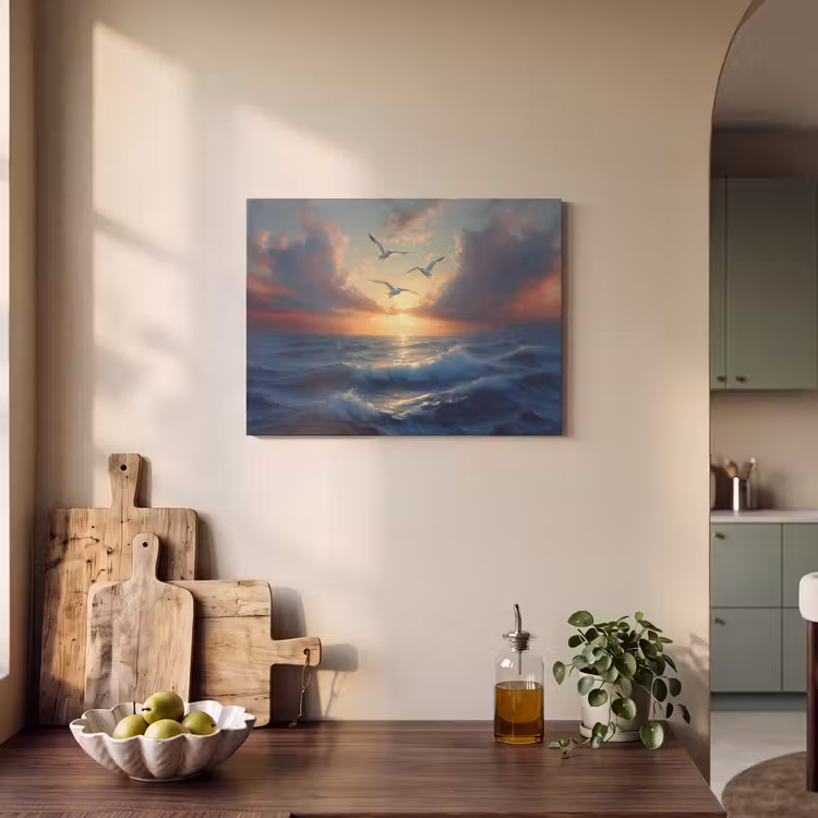 Akoestisch schilderij - Meeuwen - Zonsondergang - Zee - Wolken — 4