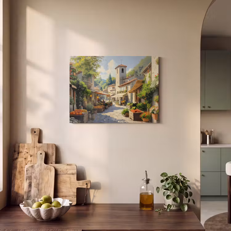 Akoestisch schilderij - Dorp - Zon - Kraampjes - Huizen — 4