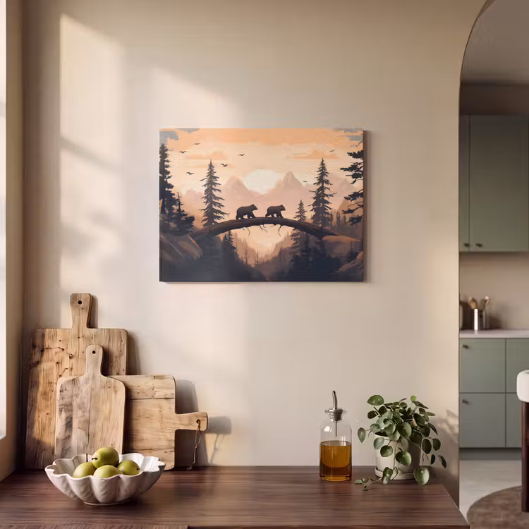 Akoestisch schilderij - Beren - Bomen - Landschap - Zonsondergang — 4