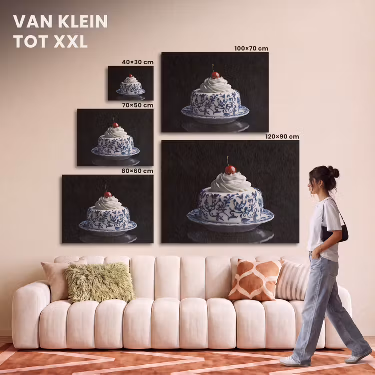 Akoestisch schilderij - Taart - Slagroom - Kers - Bord - Delfts blauw — 7