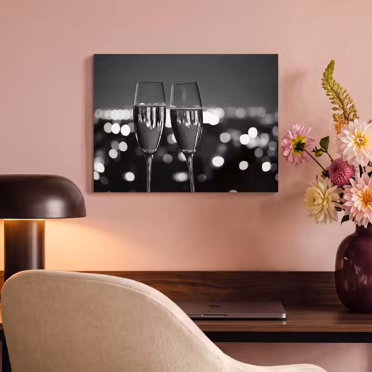 Akoestisch schilderij - Bubbels - Proosten - Champagneglazen - Stadslichten — 6