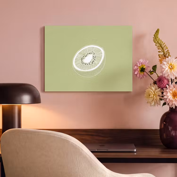 Akoestisch schilderij - Kiwi - Lijntekening - Minimalistisch - Groen — 6