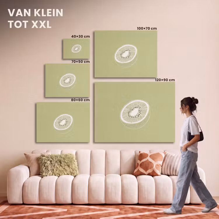 Akoestisch schilderij - Kiwi - Lijntekening - Minimalistisch - Groen — 7