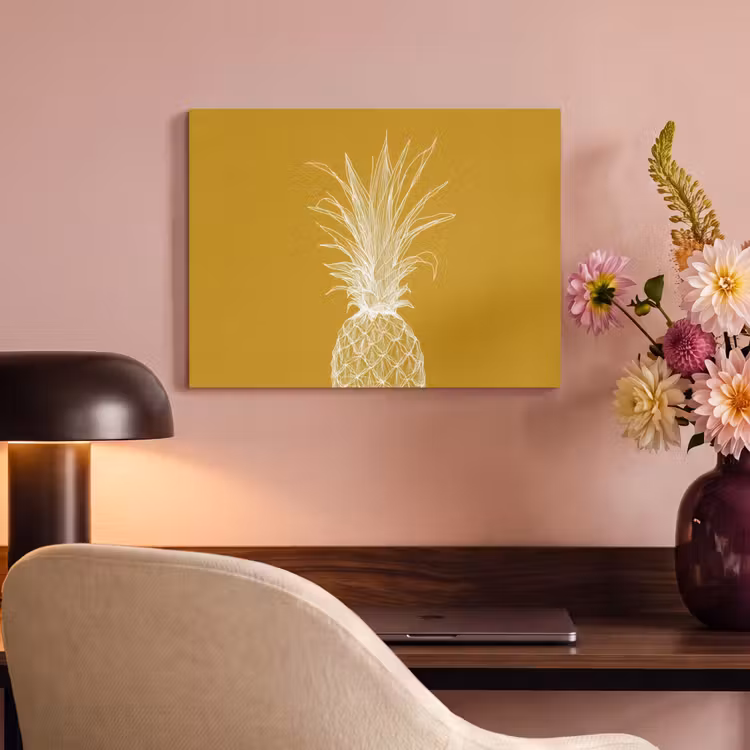 Akoestisch schilderij - Lijnillustratie - Ananas - Bladkroon - Okergeel — 6