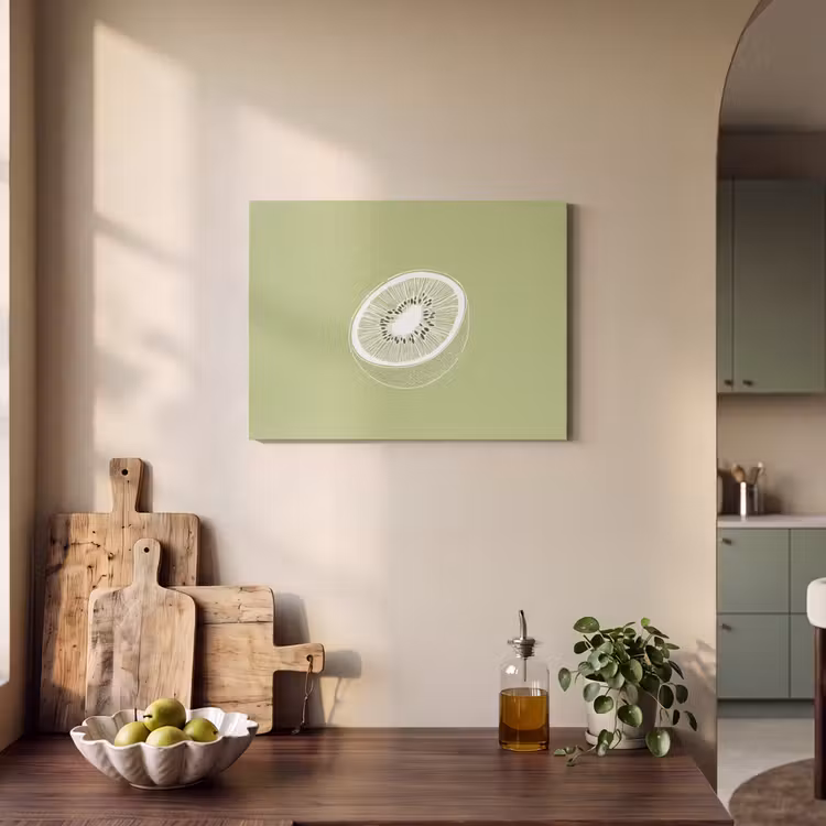 Akoestisch schilderij - Kiwi - Lijntekening - Minimalistisch - Groen — 4