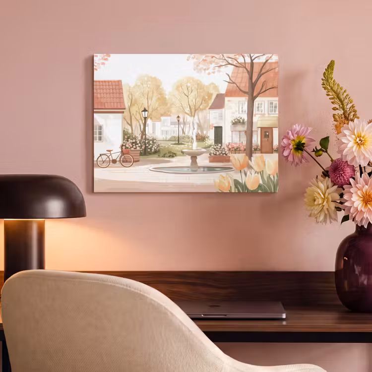 Akoestisch schilderij - Dorpsplein - Fontein - Tulpen — 6