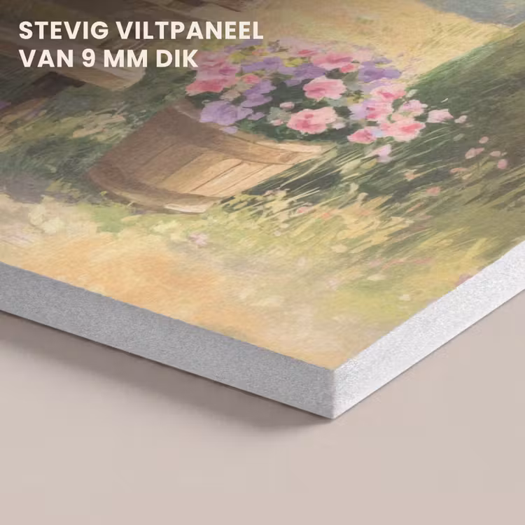 Akoestisch schilderij - Houten bankje - Bloempotten - Landschap — 5