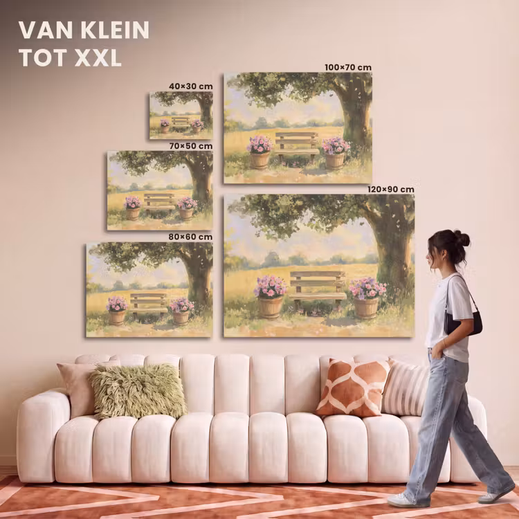 Akoestisch schilderij - Houten bankje - Bloempotten - Landschap — 7