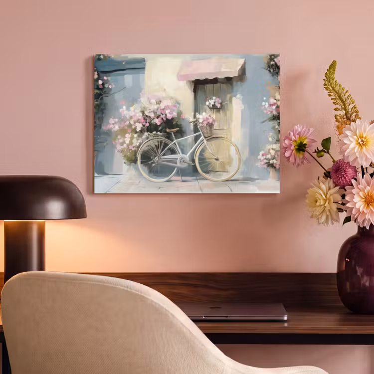 Akoestisch schilderij - Fiets - Pastelkleuren - Bloemen — 6
