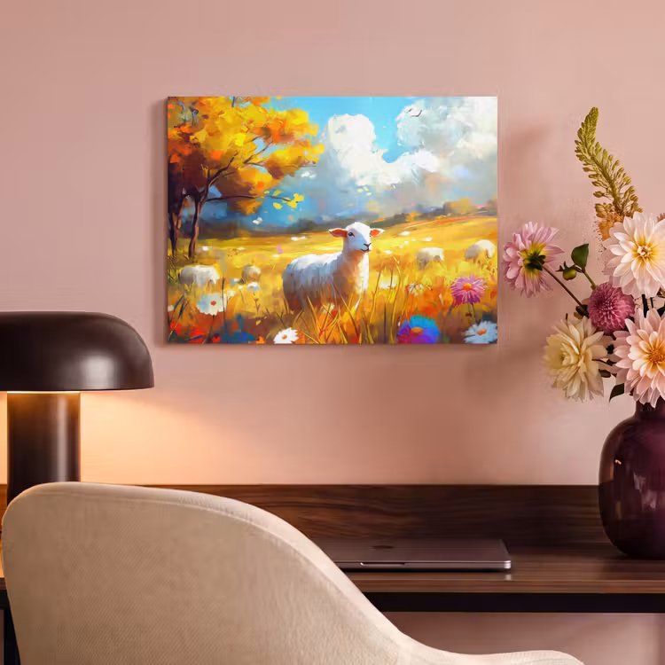 Akoestisch schilderij - Schaap - Weide - Bloemen — 6
