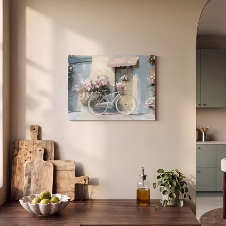 Akoestisch schilderij - Fiets - Pastelkleuren - Bloemen — 4