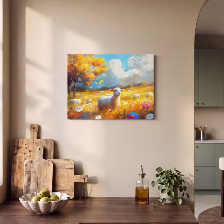 Akoestisch schilderij - Schaap - Weide - Bloemen — 4