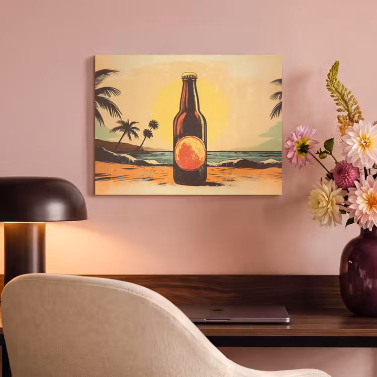 Akoestisch schilderij - Bierfles - Zonsondergang - Palmbomen - Zee — 6