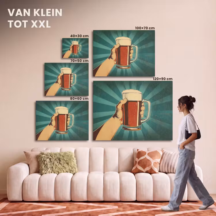 Akoestisch schilderij - Bierglas - Schuim - Retro - Groen — 7