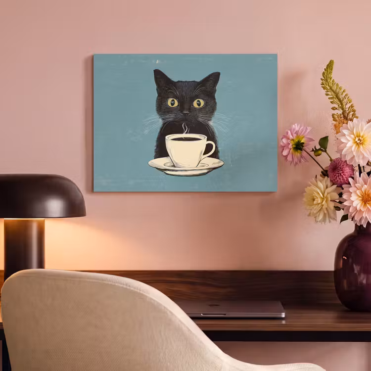 Akoestisch schilderij - Kat - Zwart - Koffie - Minimalistisch — 6