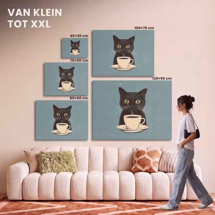 Akoestisch schilderij - Kat - Zwart - Koffie - Minimalistisch — 7