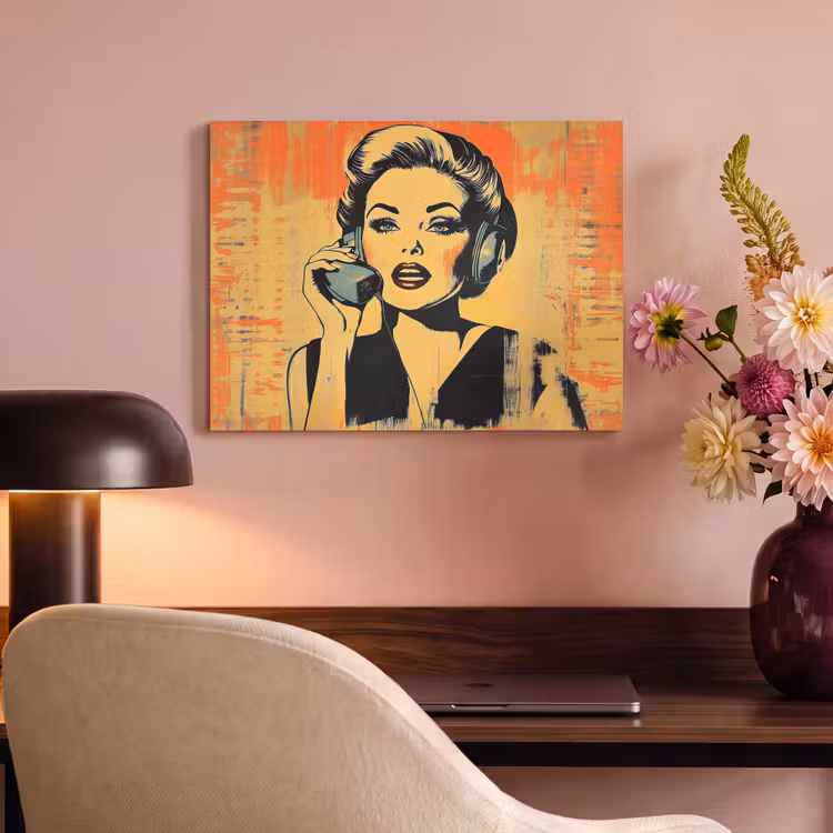 Akoestisch schilderij - Retro - Vrouw - Koptelefoon - Oranje — 6
