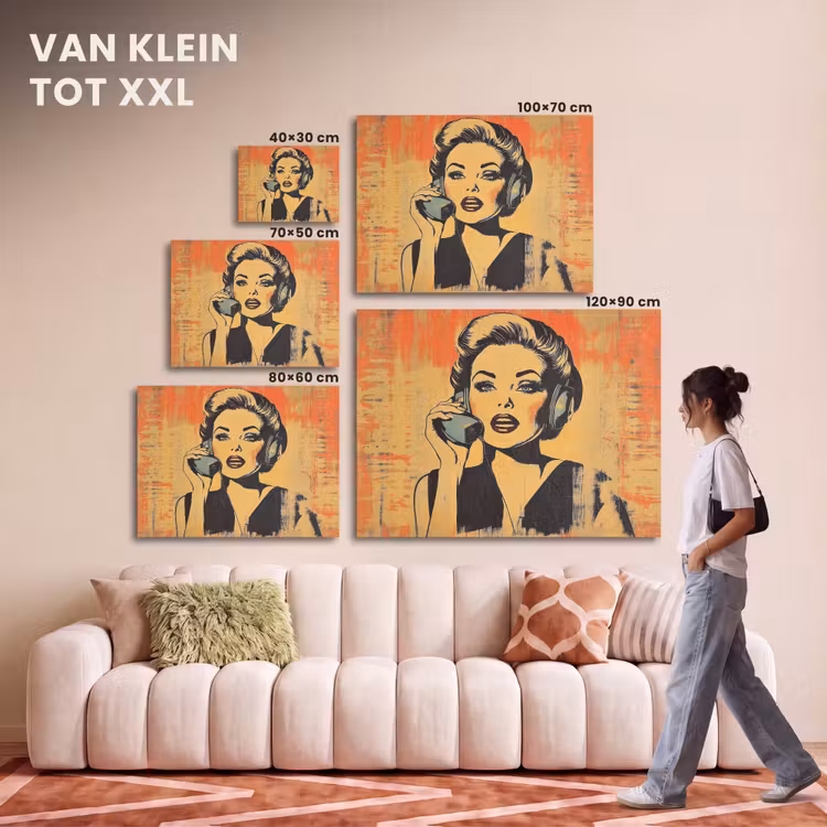 Akoestisch schilderij - Retro - Vrouw - Koptelefoon - Oranje — 7