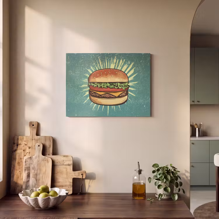 Akoestisch schilderij - Hamburger - Illustratie - Sla - Kaas — 4