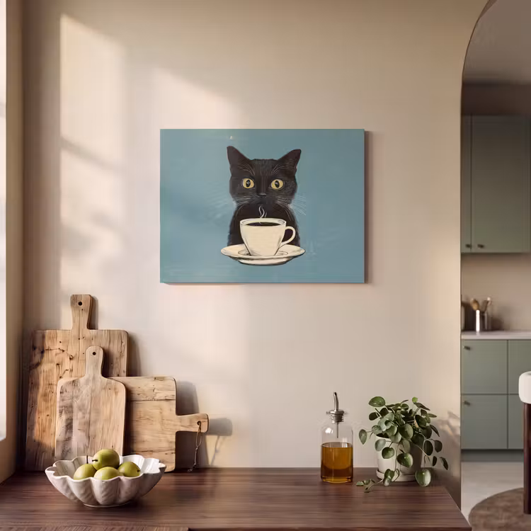 Akoestisch schilderij - Kat - Zwart - Koffie - Minimalistisch — 4