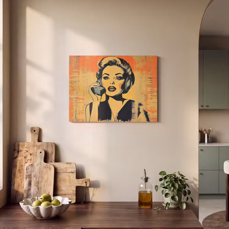 Akoestisch schilderij - Retro - Vrouw - Koptelefoon - Oranje — 4
