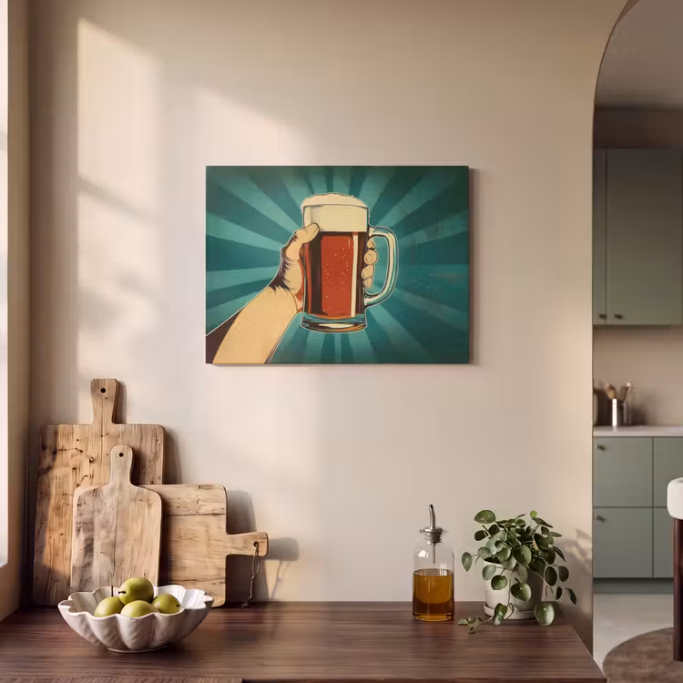 Akoestisch schilderij - Bierglas - Schuim - Retro - Groen — 4