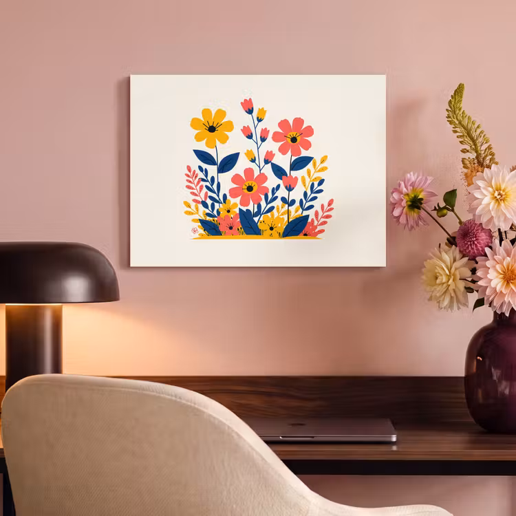 Akoestisch schilderij - Illustratie - Bloemen - Bladeren - Roze — 6