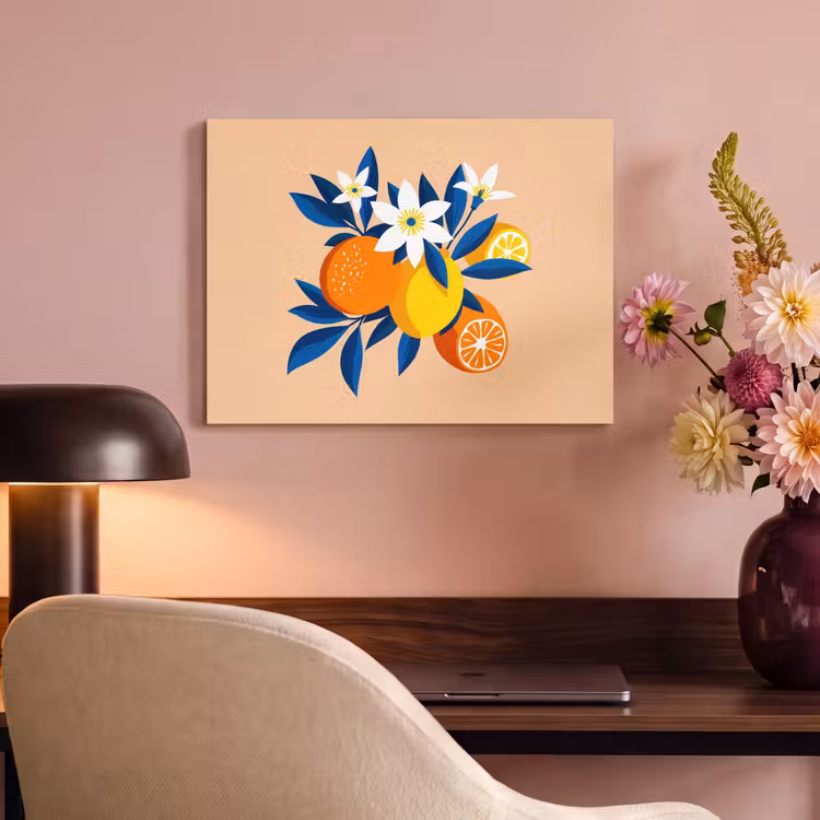 Akoestisch schilderij - Illustratie - Sinaasappels - Donkerblauw - Bloemen — 6
