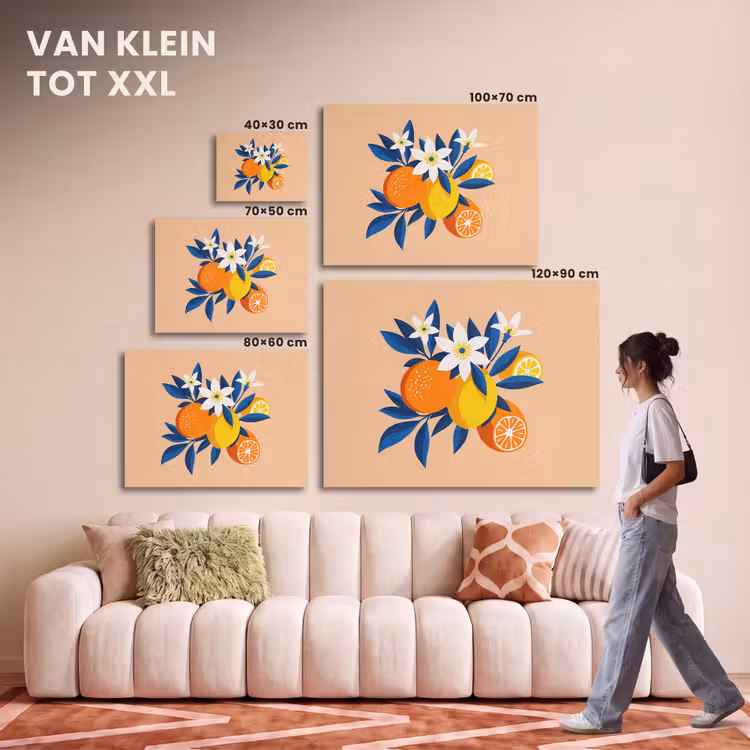 Akoestisch schilderij - Illustratie - Sinaasappels - Donkerblauw - Bloemen — 7