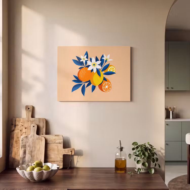 Akoestisch schilderij - Illustratie - Sinaasappels - Donkerblauw - Bloemen — 4
